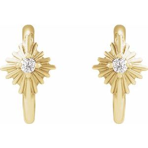 14K Yellow Gold Pair Round Shape 1.5Mm I1, Gh .03 Ctw Natural Diamond Star Hoop Earrings, Length: 10 Mm, Thickness: 5.74 Mm