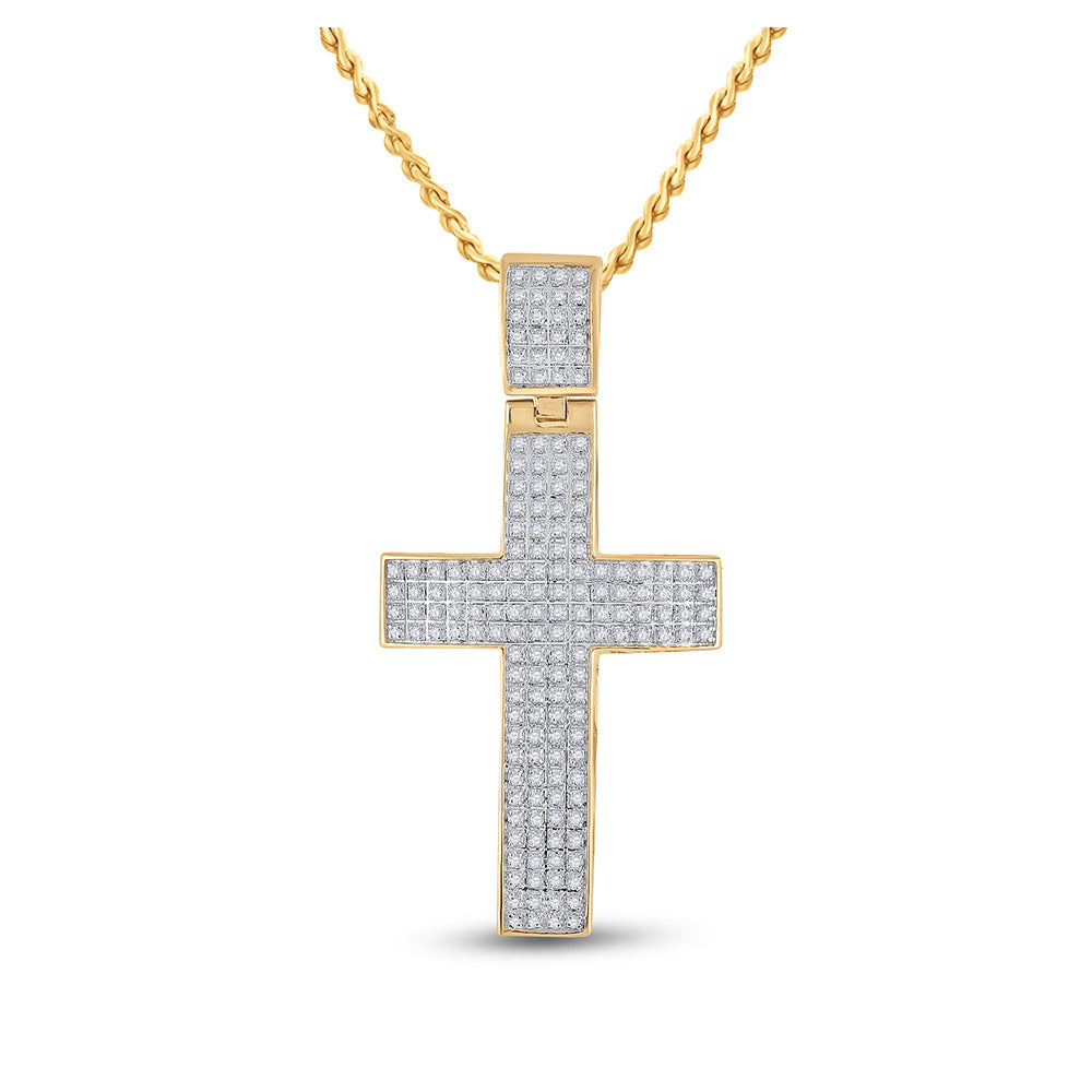 10K Yellow Gold Mens Round Diamond Cross Charm Pendant 1/2 Cttw, Length: 1.98 In, Width: 1.03 In