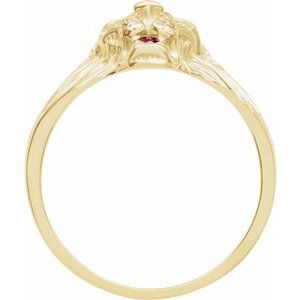 14K Yellow Gold Round 2 Mm .06 Ctw Natural Diamond And Ruby Small Lion Head Ring Size 10