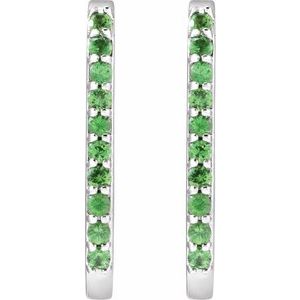 14K White Gold 20 X 13.39 Mm 1.6 Mm Natural Tsavorite Garnet Round 1.5 Mm Pair Hinged Polished Natural Tsavorite Garnet Hoop Earrings
