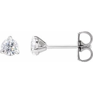 14K White Gold Round 3.5Mm Si1-Si2, G-H 1/3 Ctw Lab-Grown Diamond 3-Prong Claw Cocktail Style Stud Friction Back Earrings