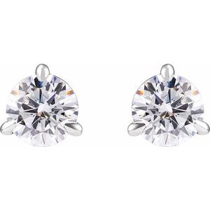 14K White Gold Round 5Mm Si1-Si2, G-H 1 Ctw Lab-Grown Diamond 3-Prong Claw Cocktail Style Stud Friction Back Earrings