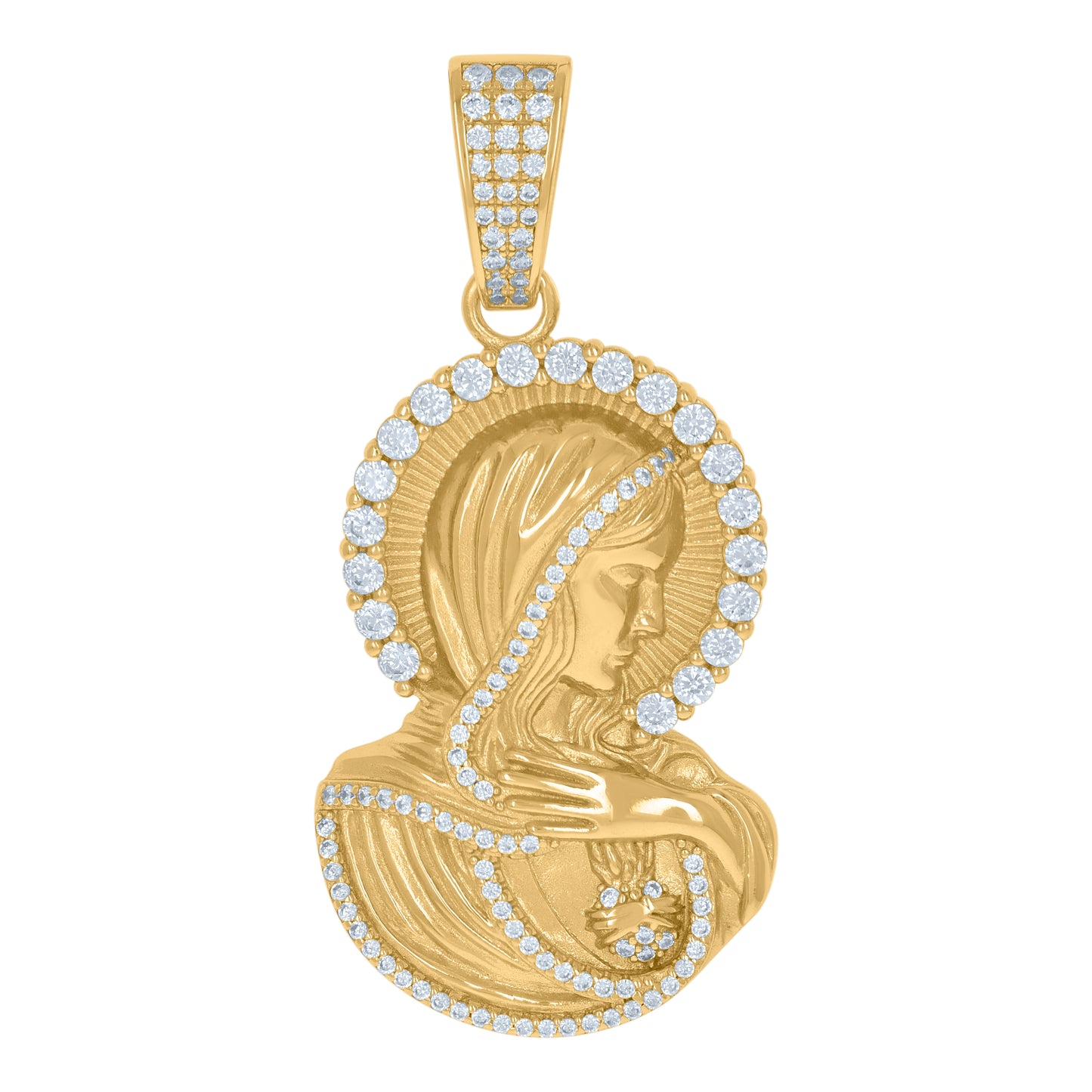 Sterling Silver Mens Cubic-Zirconia Mother Marry Religious Charm Pendant