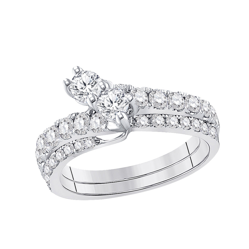 14K White Gold Round Diamond 2-stone Bridal Wedding Engagement Ring 3/4 Cttw, Womens Size: 5-10