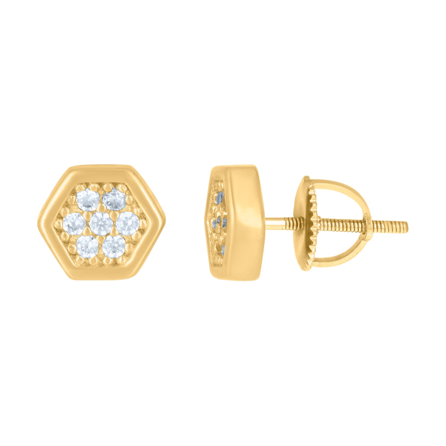 Sterling Silver Or Yellow-Tone Womens Cubic-Zirconia Octagon Fashion Stud Earrings