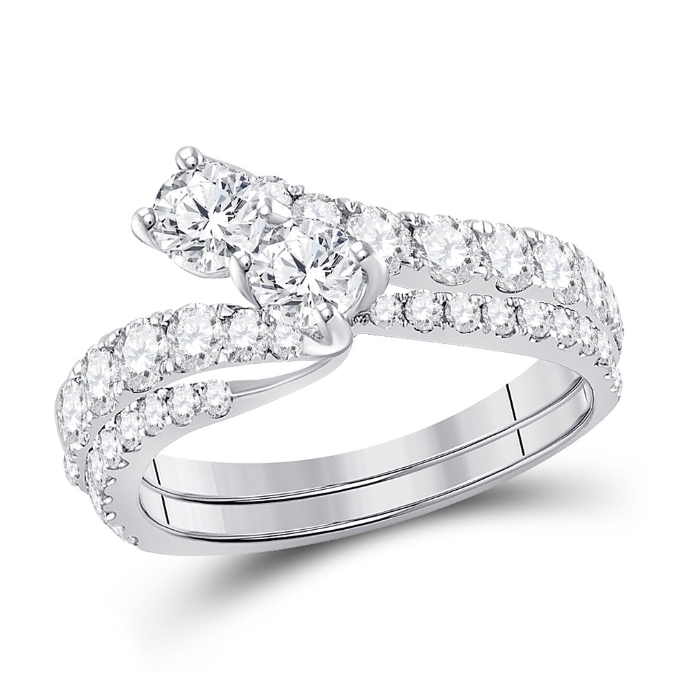 14K White Gold Round Diamond 2-stone Bridal Wedding Engagement Ring 1-1/2 Cttw, Womens Size: 5-10