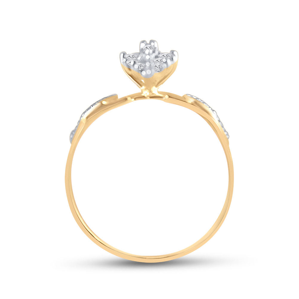 10K Yellow Gold Womens Round Diamond Double Heart Cluster Ring 1/8 Cttw, Womens Size: 5-10
