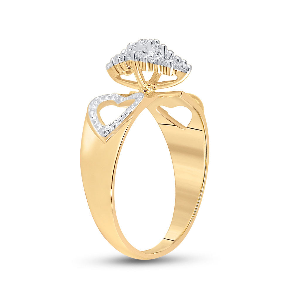 10K Yellow Gold Womens Round Diamond Double Heart Cluster Ring 1/8 Cttw, Womens Size: 5-10