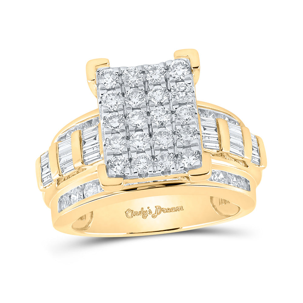 10K Yellow Gold Round Diamond Cluster Bridal Wedding Engagement Ring 1-7/8 Cttw, Womens Size: 5-10