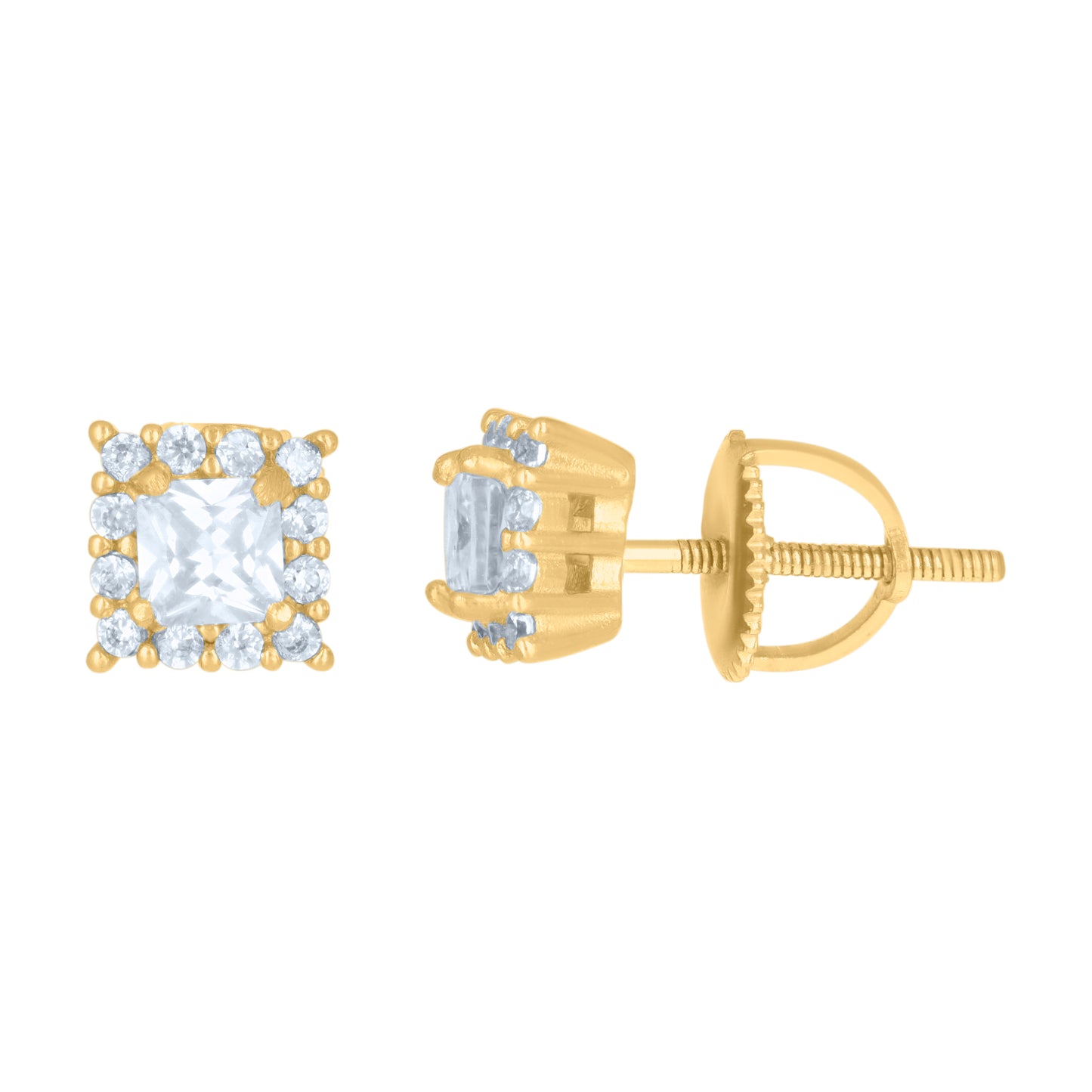 Sterling Silver Or Yellow-Tone Womens Princess-Cut Round Cubic-Zirconia Square Fashion Stud Earrings