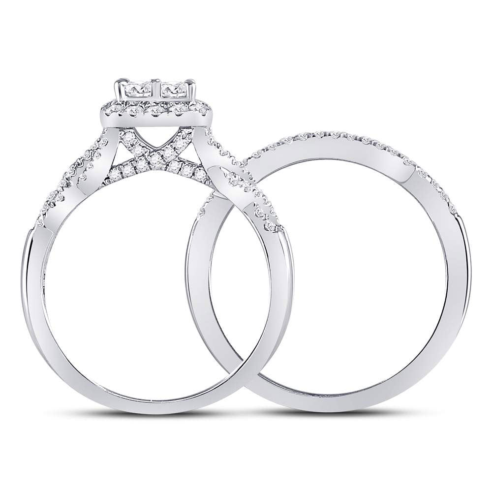 10K White Gold Princess Diamond Bridal Wedding Ring Band Set 1 Cttw, Womens Size: 5-10