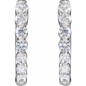14K White Gold Pair Round Shape 2.1Mm Si1-Si2, Gh 1/2 Ctw Lab-Grown Diamond Hoop Earrings, Length: 16 Mm, Thickness: 2 Mm