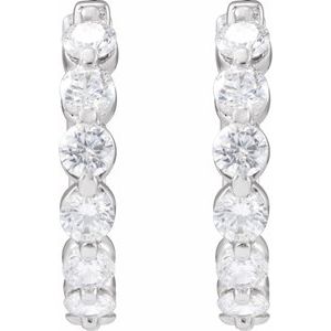14K White Gold Pair Round Shape 2.6Mm Si1-Si2, Gh 1 Ctw Lab-Grown Diamond Hoop Earrings, Length: 17 Mm, Thickness: 2 Mm