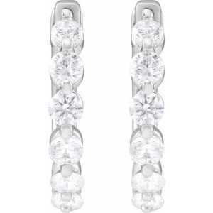 14K White Gold Pair Round Shape 2.4Mm Si1-Si2, Gh 3/4 Ctw Lab-Grown Diamond Hoop Earrings, Length: 15.7 Mm, Thickness: 2 Mm