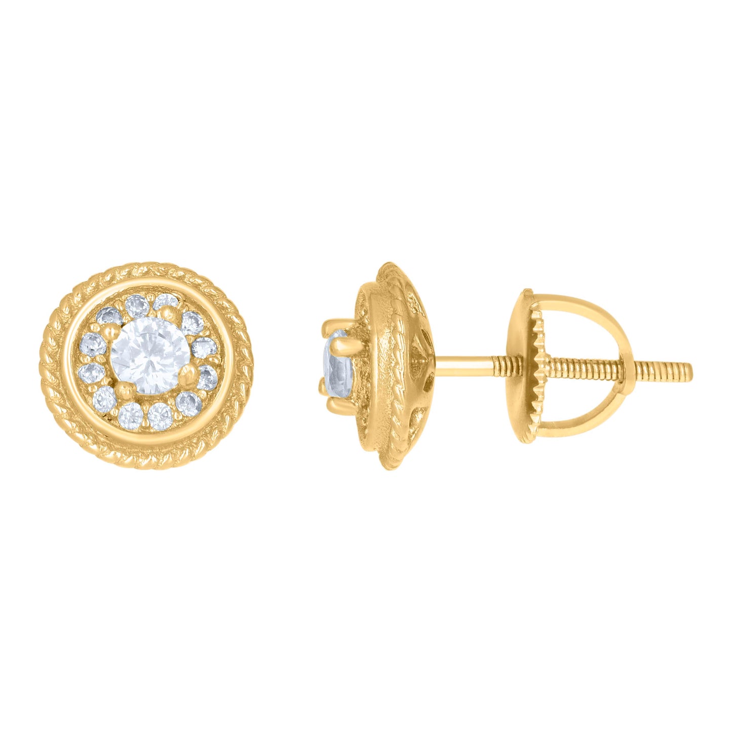 Sterling Silver Or Yellow-Tone Womens Cubic-Zirconia Round Fashion Stud Earrings