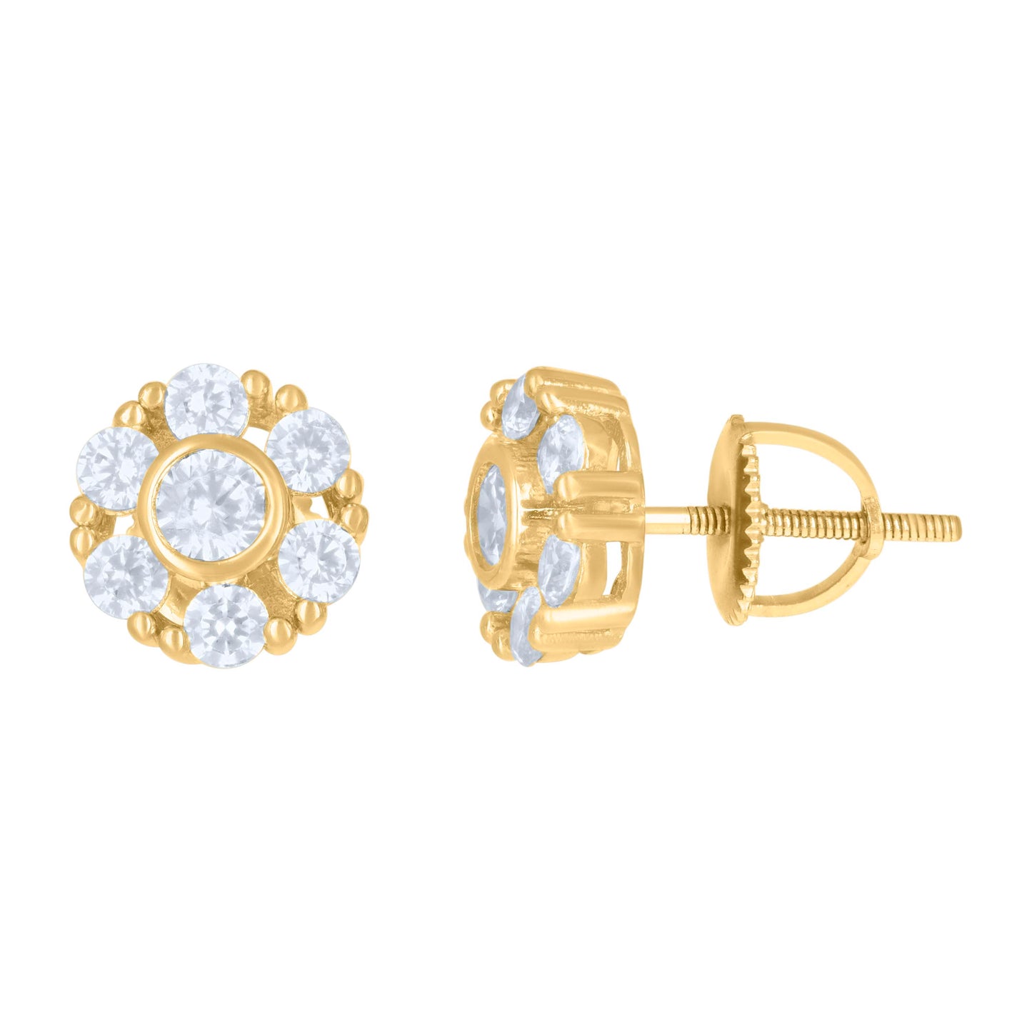 Sterling Silver Or Yellow-Tone Womens Cubic-Zirconia Flower Fashion Stud Earrings