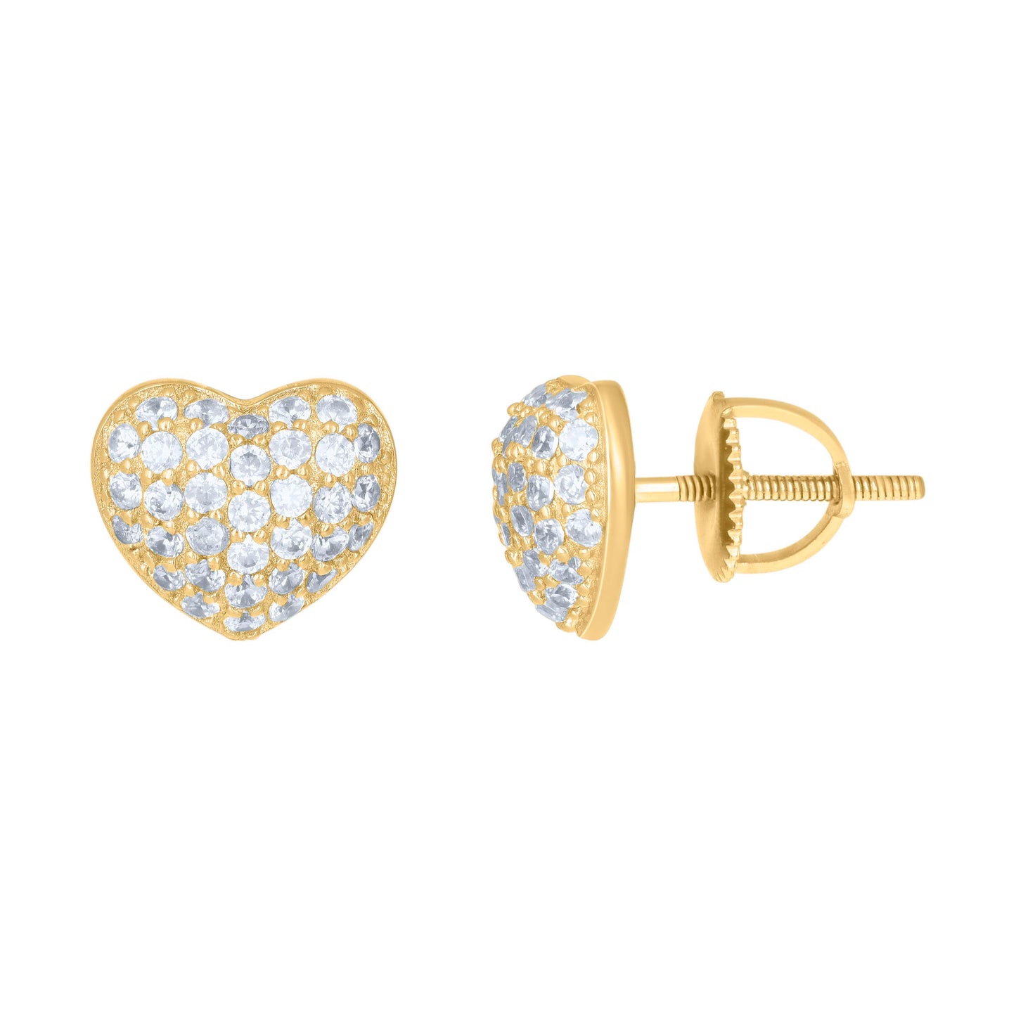 Sterling Silver Or Yellow-Tone Womens Cubic-Zirconia Heart Stud Earrings