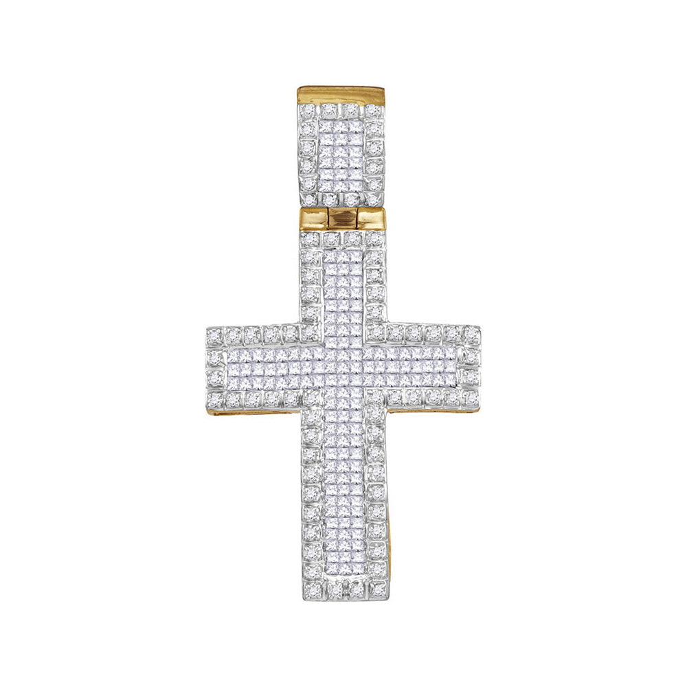 10K Yellow Gold Mens Round Diamond Cross Charm Pendant 1 Cttw, Length: 1.49 In, Width: 0.8 In