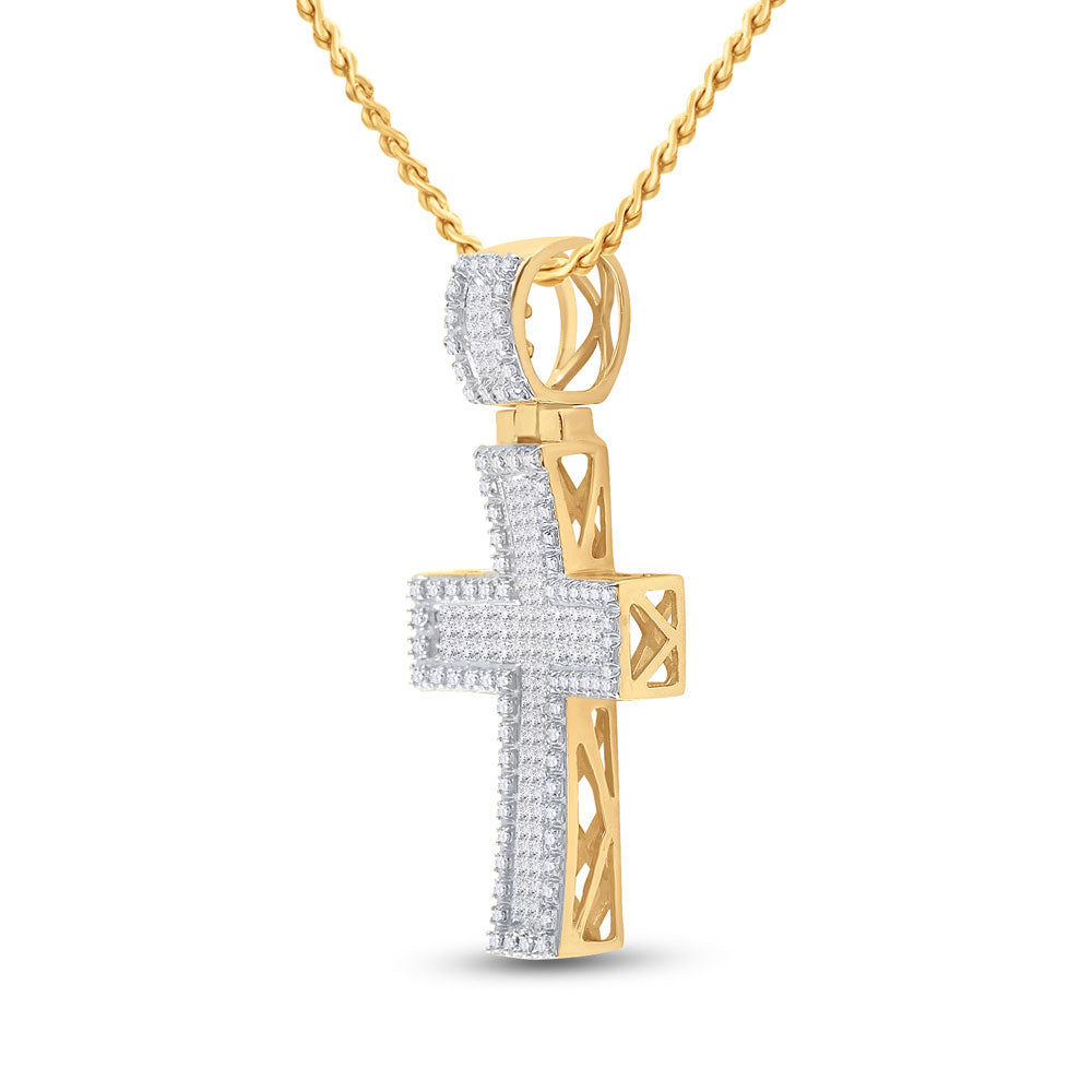 10K Yellow Gold Mens Princess Diamond Cross Charm Pendant 1 Cttw, Length: 1.44 In, Width: 0.8 In