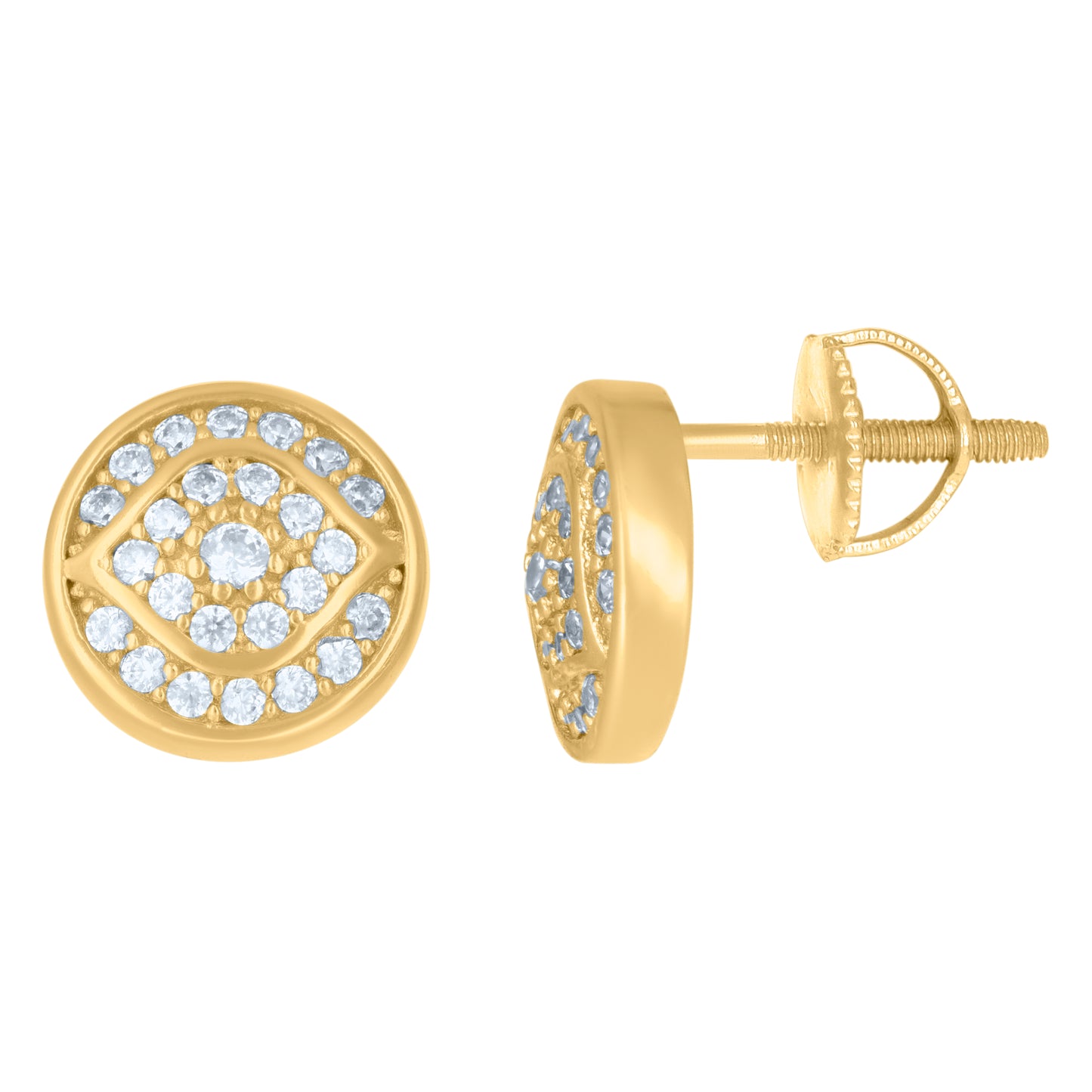 Sterling Silver Or Yellow-Tone Womens Cubic-Zirconia Round Fashion Stud Earrings