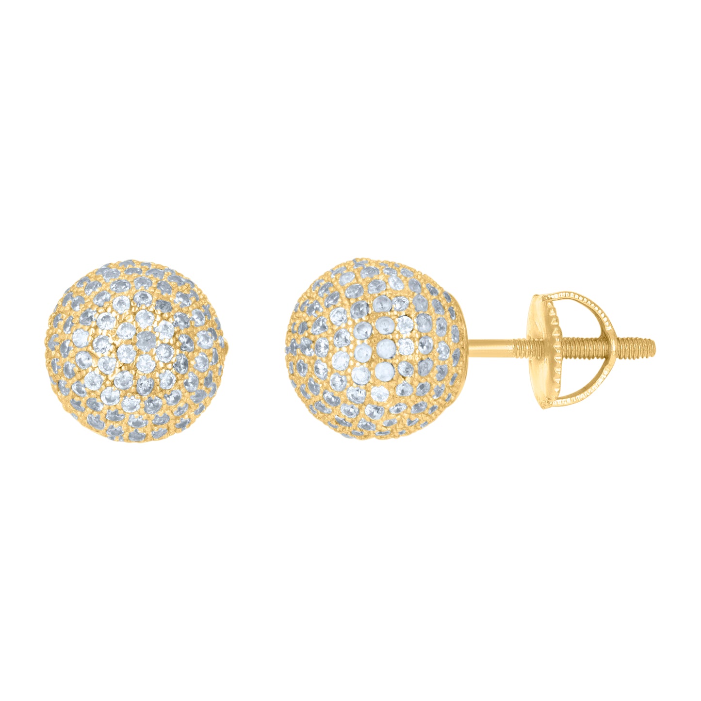 Sterling Silver Or Yellow-Tone Mens Cubic-Zirconia Ball Stud Earrings