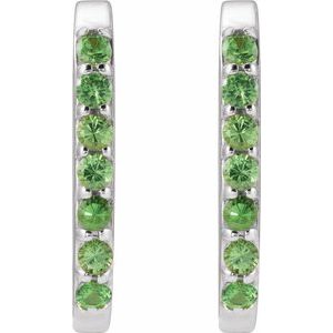 14K White Gold 14 X 10.25 Mm 1.6 Mm Natural Tsavorite Garnet Round 1.5 Mm Pair Hinged Polished Natural Tsavorite Garnet Hoop Earrings