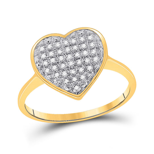 10K Yellow Gold Womens Round Diamond Heart Ring 1/10 Cttw, Womens Size: 5-10