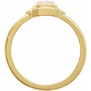 14K Yellow Gold Oval 7 X 5 Mm Polished Natural White Opal Deco Cabochon Ring Size 7