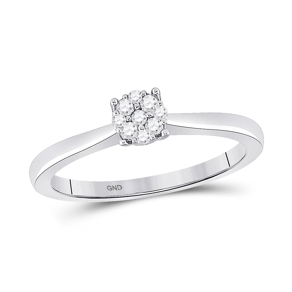10K White Gold Womens Round Diamond Cluster Ring 1/6 Cttw, Womens Size: 5-10