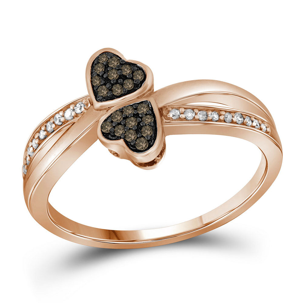10K Rose Gold Womens Round Brown Diamond Heart Ring 1/10 Cttw, Womens Size: 5-10