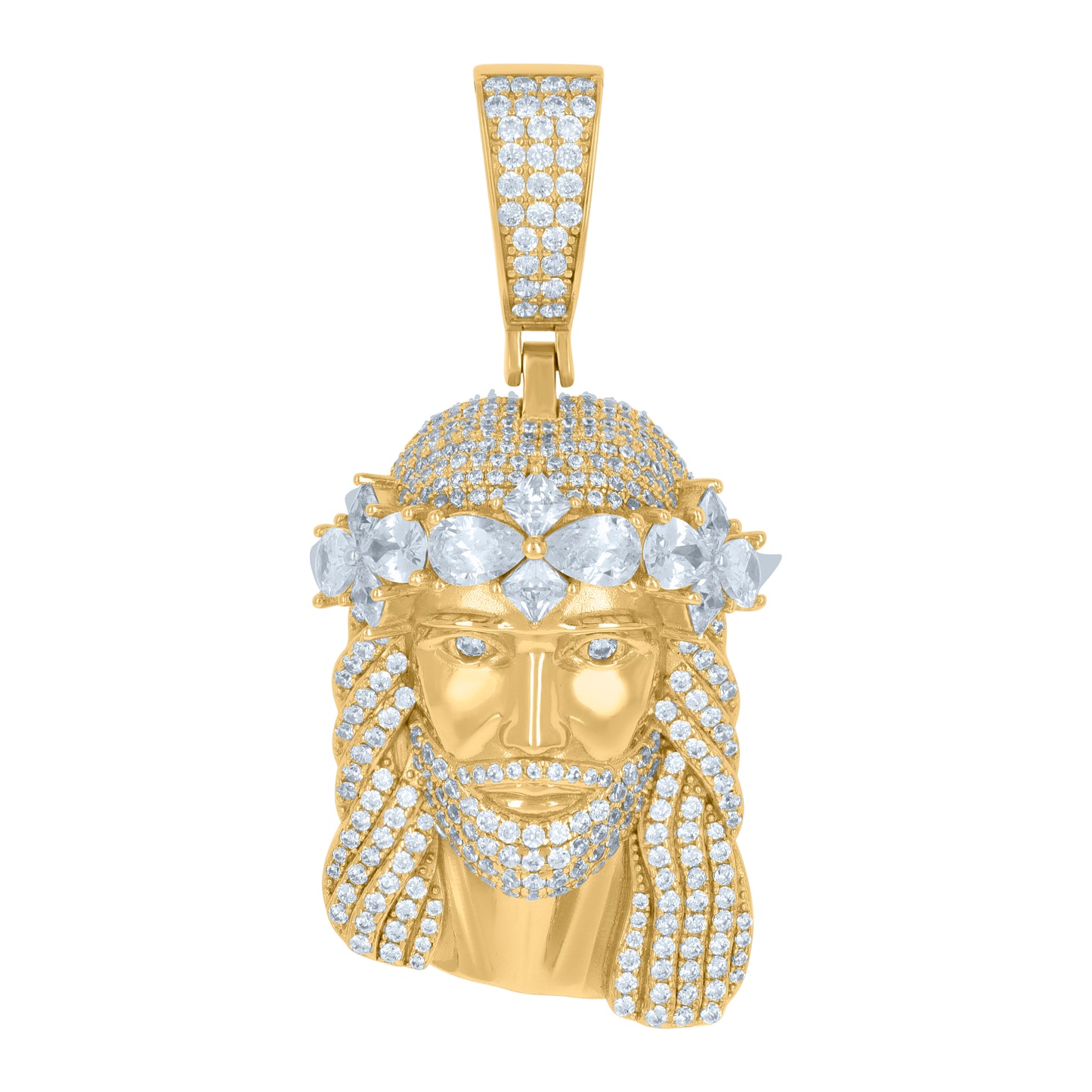 Sterling Silver Men Pear Cubic-Zirconia Jesus Religious Charm Pendant