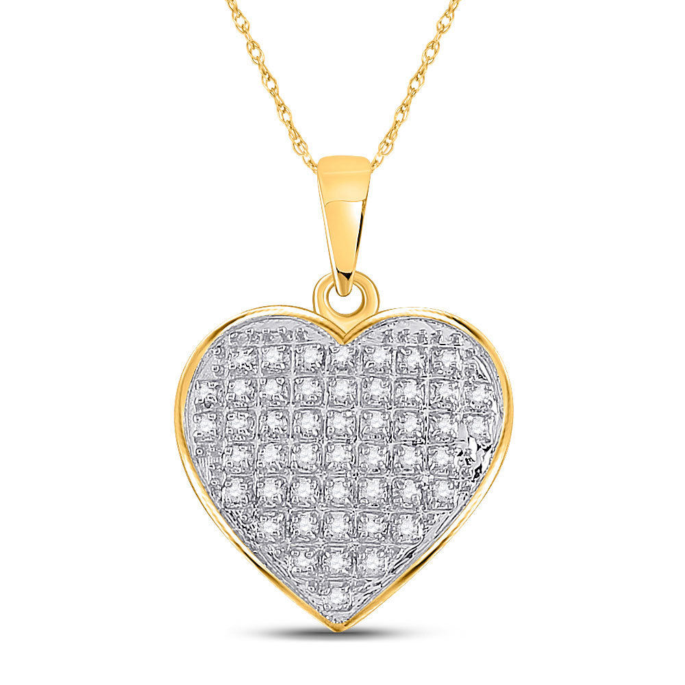 10K Yellow Gold Womens Round Diamond Heart Pendant 1/6 Cttw, Length: 0.79 In, Width: 0.57 In
