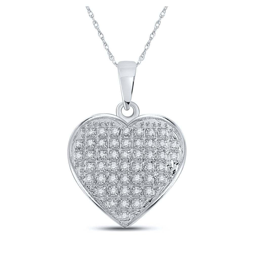 10K White Gold Womens Round Diamond Heart Pendant 1/6 Cttw, Length: 0.79 In, Width: 0.57 In