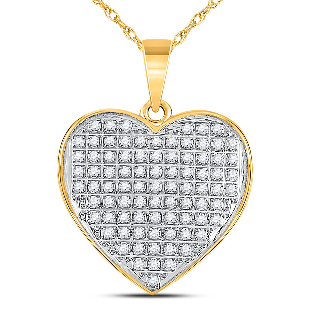 10K Yellow Gold Womens Round Diamond Heart Pendant 1/4 Cttw, Length: 0.96 In, Width: 0.72 In
