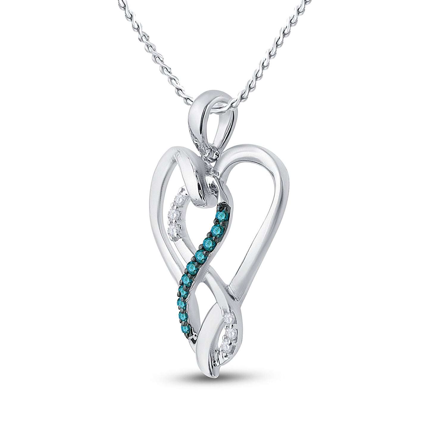 Sterling Silver Womens Round Blue Color Enhanced Diamond Heart Infinity Pendant 1/10 Cttw, Length: 0.85 In, Width: 0.68 In