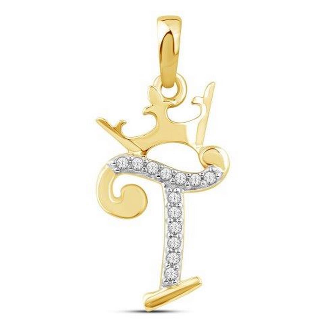 10K Yellow Gold 0.04 Cttw Diamond Crown Initial Charm