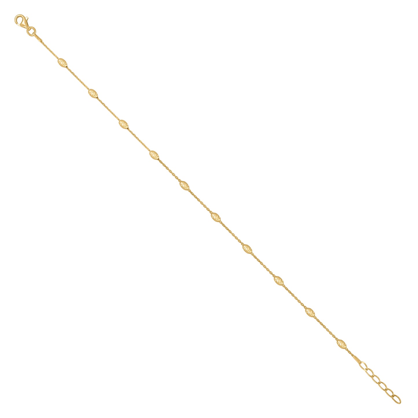 Sterling Silver Womens Station Oval Chain Anklet 3 mm Size 10 Inches
