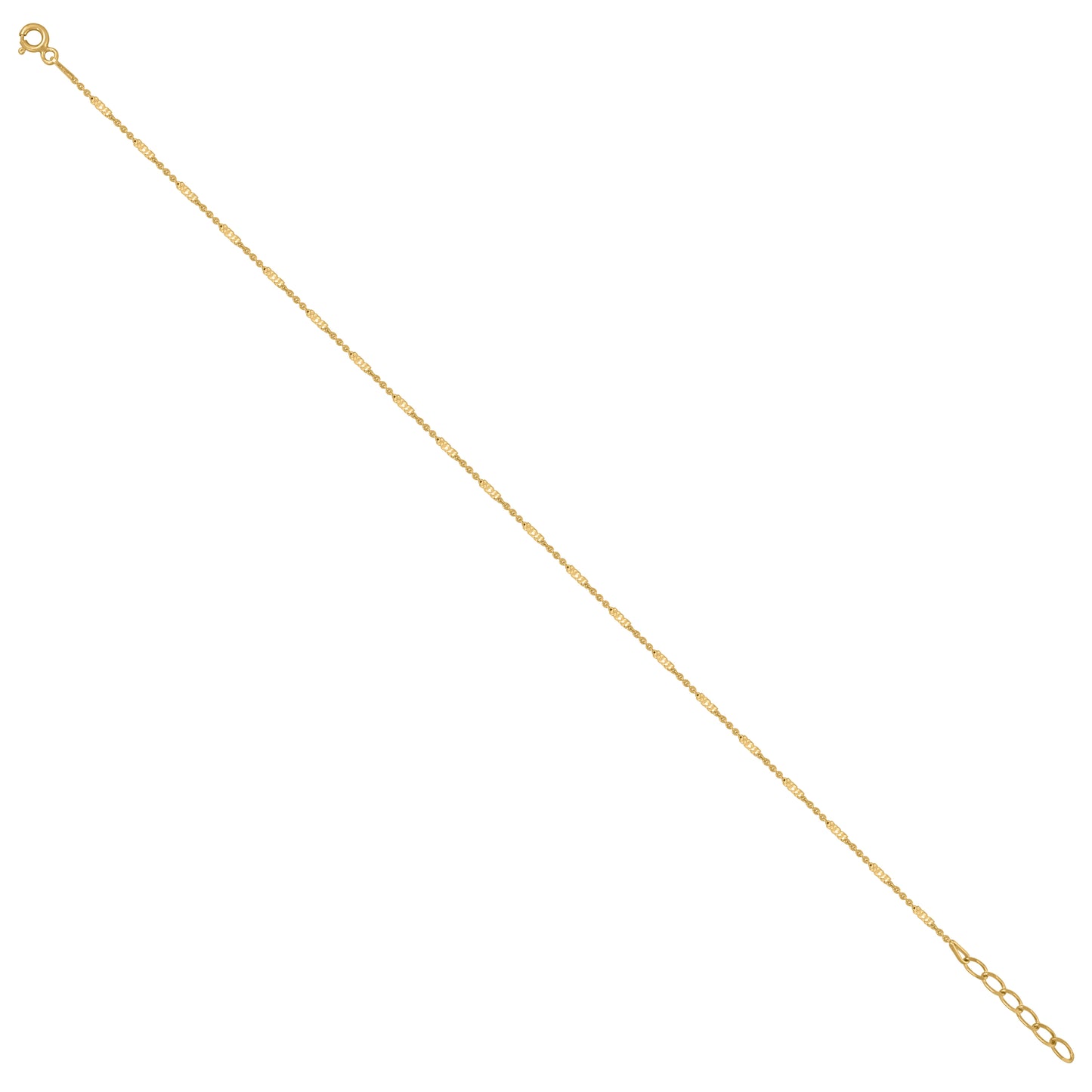 Sterling Silver Womens Tube Brite Chain Anklet 1.5 mm Size 10 Inches