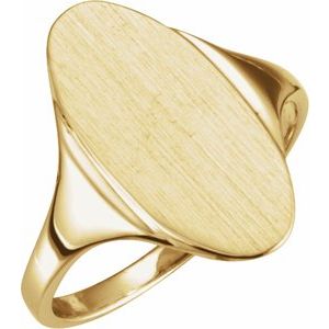 10K Yellow Gold Oval 16.4 X 8.5 Mm Brush Polished Signet Ring Size 6