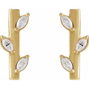 14K Yellow Gold Marquise 2.5 X 1.25 Mm 1/10 Ctw Natural Diamond Bar Earrings