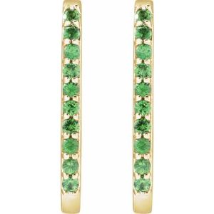 14K Yellow Gold 20 X 13.39 Mm 1.6 Mm Natural Tsavorite Garnet Round 1.5 Mm Pair Hinged Polished Natural Tsavorite Garnet Hoop Earrings