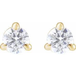 14K Yellow Gold Round 3Mm Si1-Si2, G-H 1/5 Ctw Lab-Grown Diamond 3-Prong Claw Cocktail Style Stud Friction Back Earrings