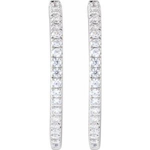 14K White Gold Pair Round Shape 1.4Mm Si1-Si2, Gh 1/2 Ctw Lab-Grown Diamond Hoop Earrings, Length: 22.9 Mm, Thickness: 1.7 Mm