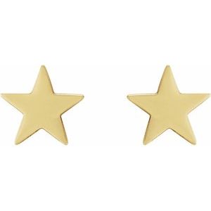 14K Yellow Gold 6.2 Mm Pair Press Fit Back 4 Mm Polished Star Earrings With Press Fit Closure