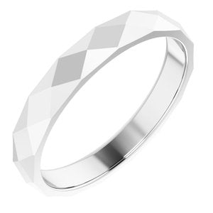 10K White Gold Polished Diamond Pattern Wedding Band