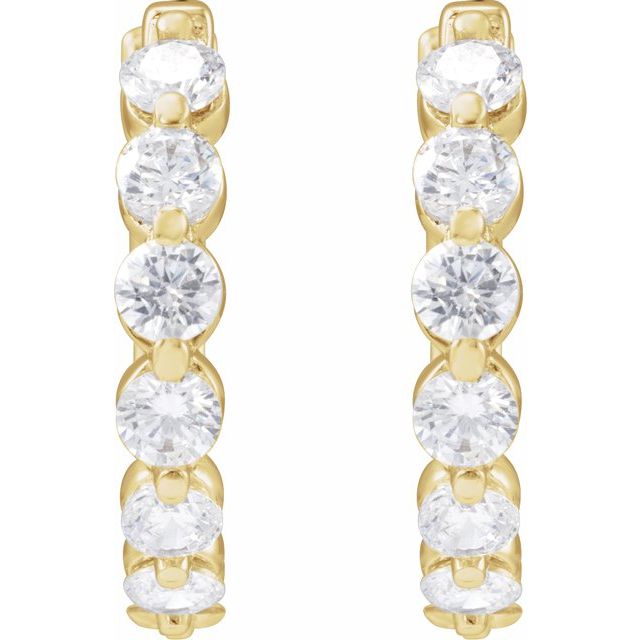 14K Yellow Gold Round 17 Mm 2 Mm 2.6Mm Si1-Si2, G-H Pair Hinged Polished 1 Ctw Lab-Grown Diamond Hoop Earrings