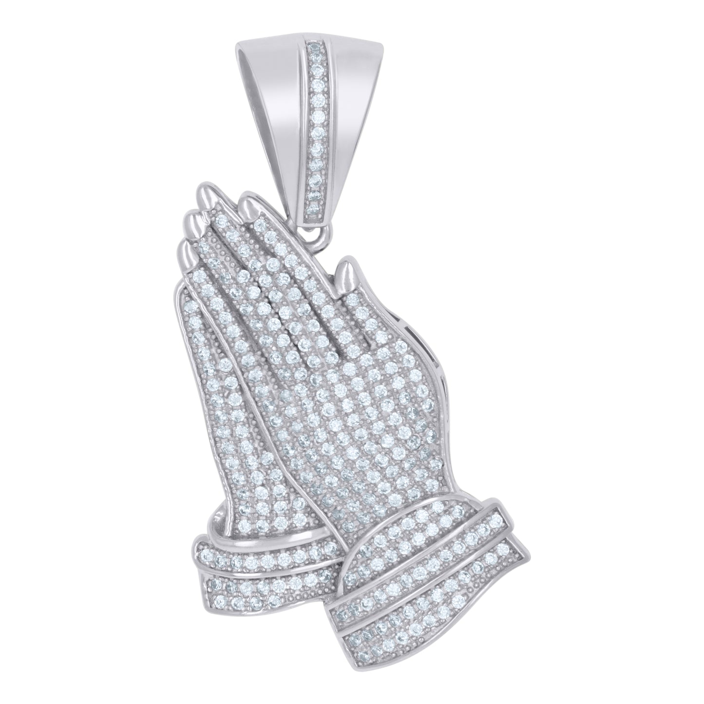Sterling Silver Mens Cubic-Zirconia Praying Hands Symbol Religious Charm Pendant