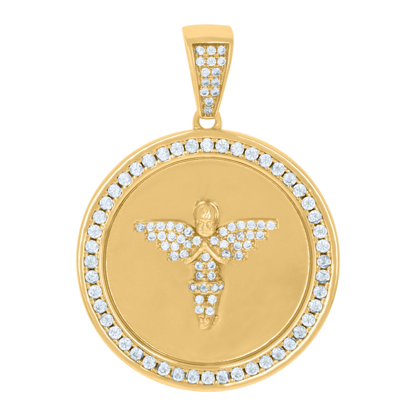 Sterling Silver Mens Cubic-Zirconia Medallion Praying Angel Religious Charm Pendant