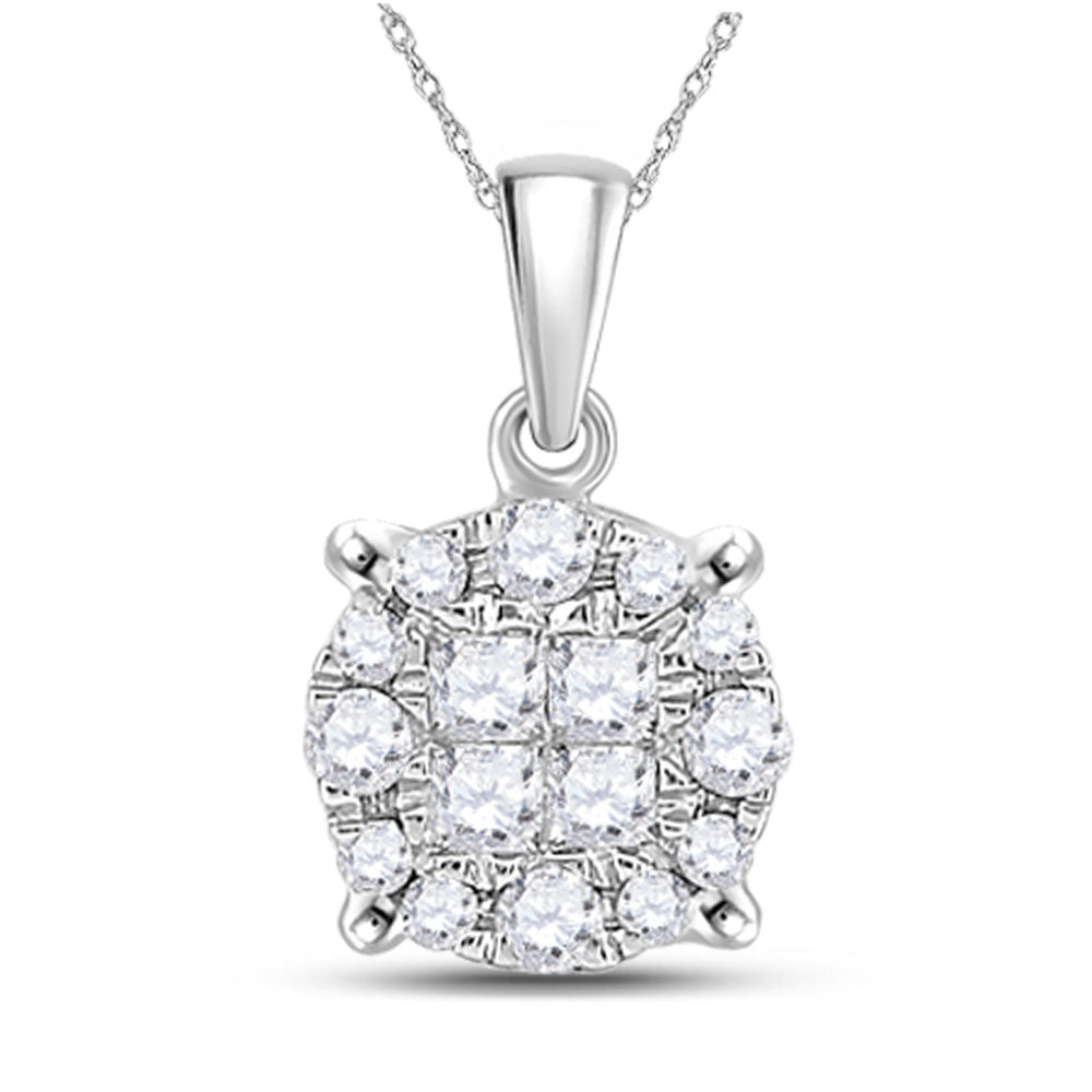 14K White Gold Womens Princess Diamond Cluster Pendant 1/6 Cttw, Length: 0.25 In, Width: 0.23 In
