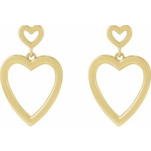 14K Yellow Gold 21.81 X 13.58 Mm Pair Friction Backs Included Polished Dangle Heart Earrings